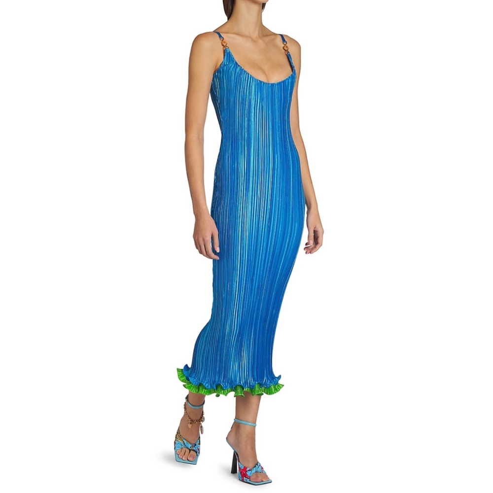 VERSACE STARFISH STRAP PLISSE MIDI DRESS - Picture 1 of 8